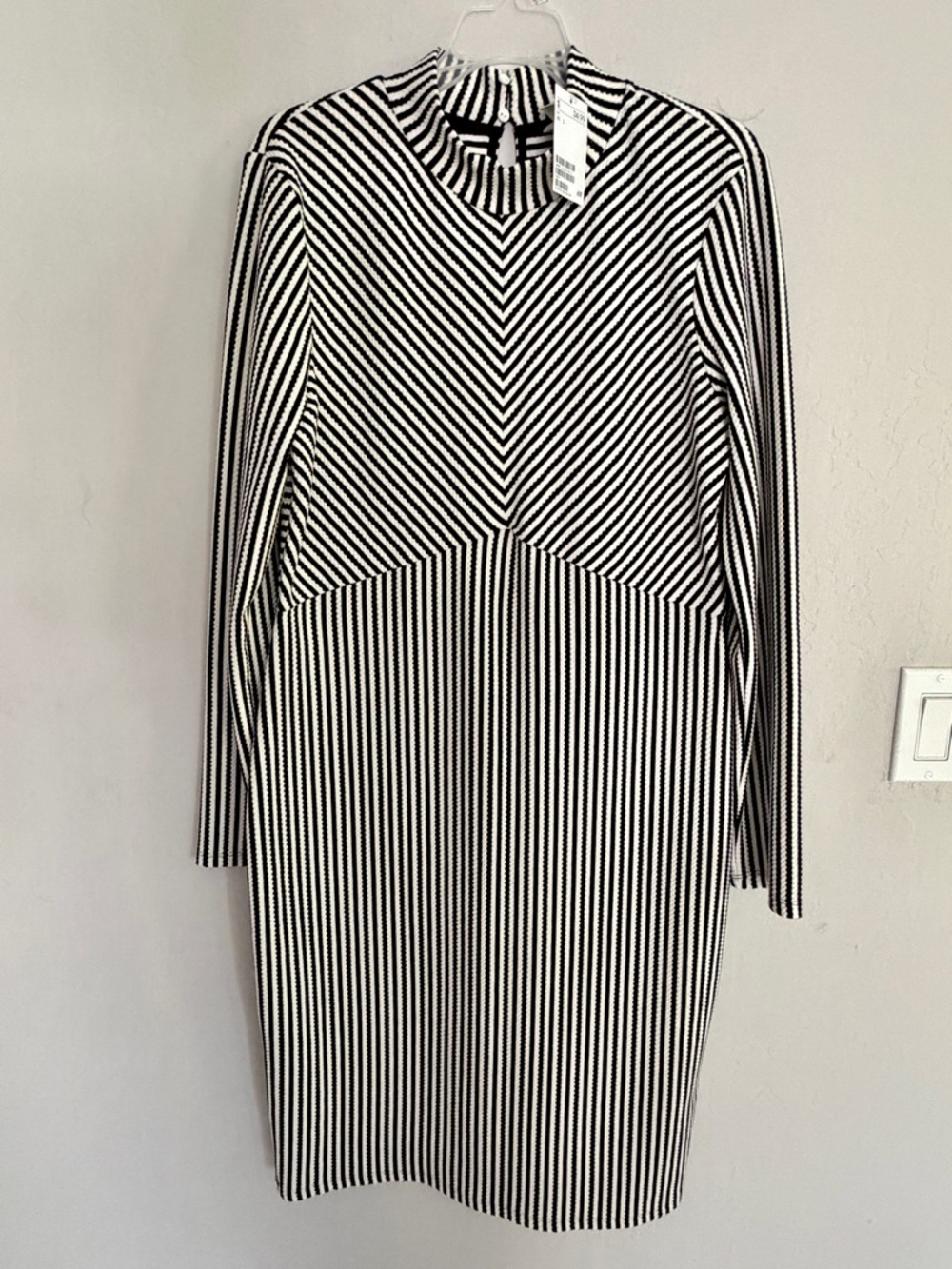 H&M Black and White Striped Bodycon Midi Dress